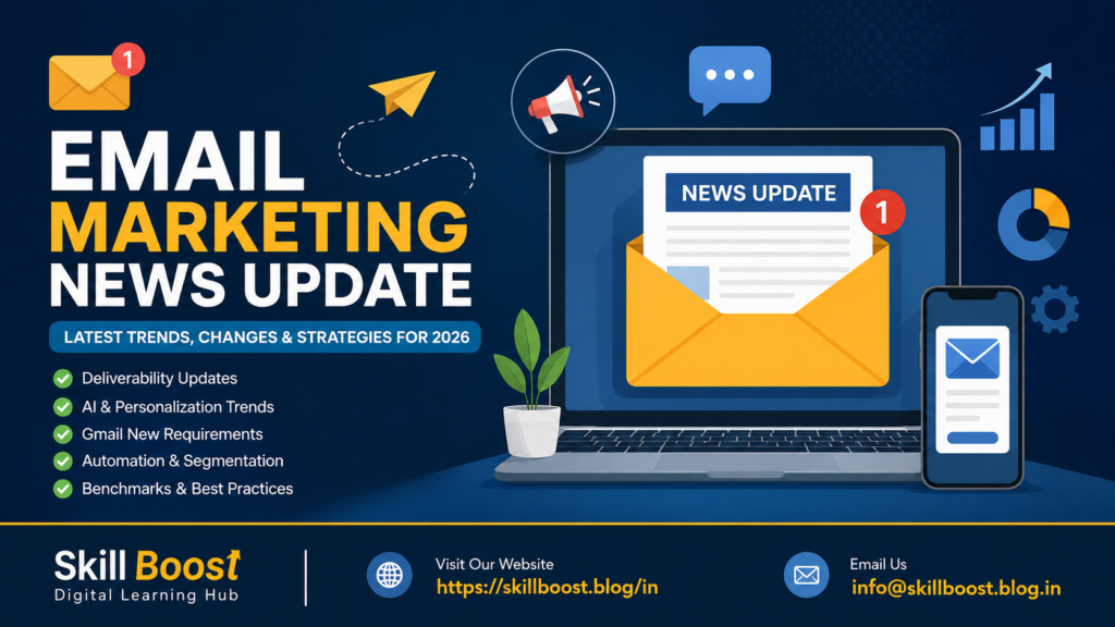 Email marketing news update 2026 featuring AI personalization, Gmail requirements, deliverability, automation, segmentation, and email marketing trends